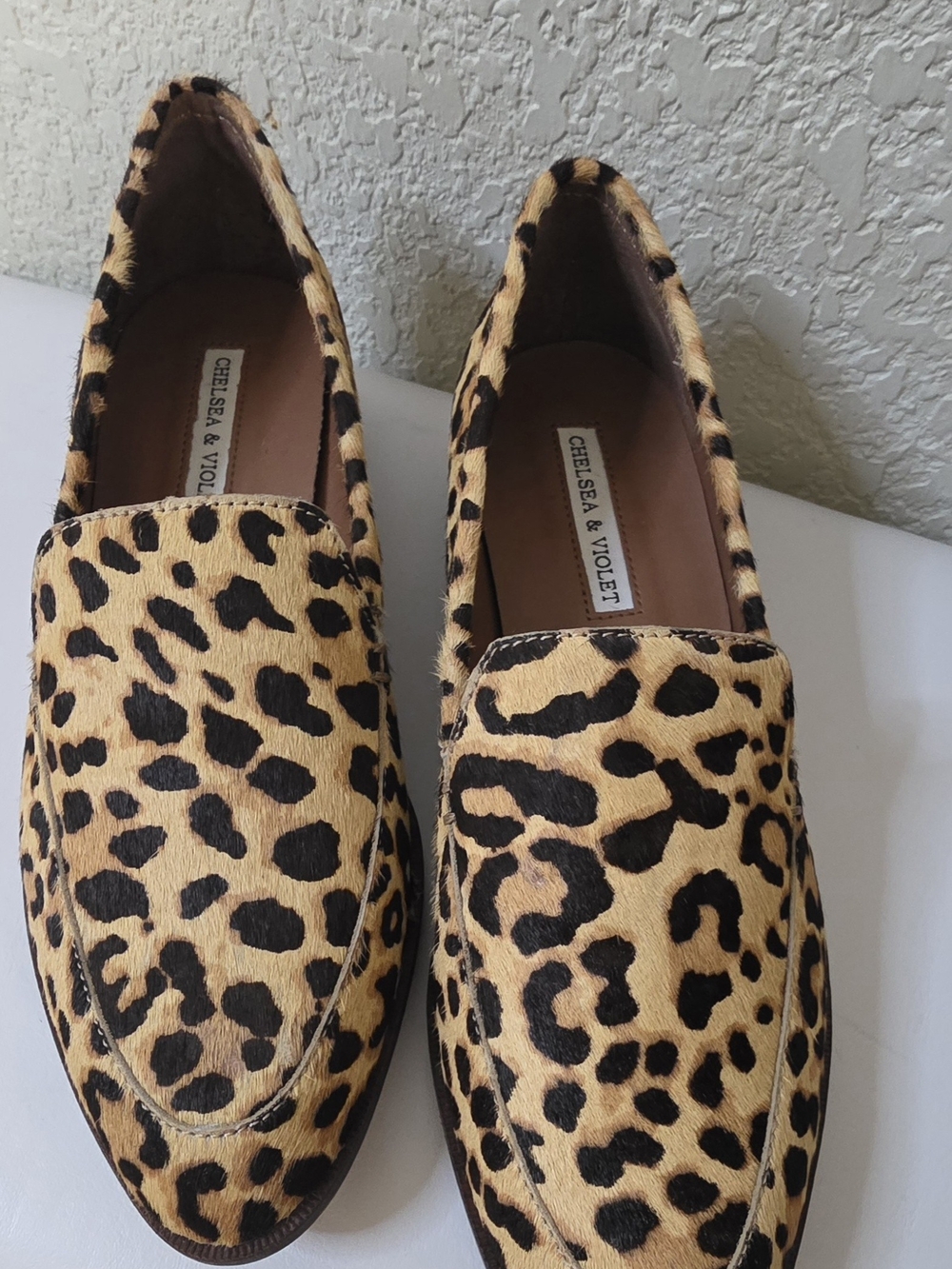 Chelsea & Violet Leopard Print Slip-On Loafers in Tan and Black